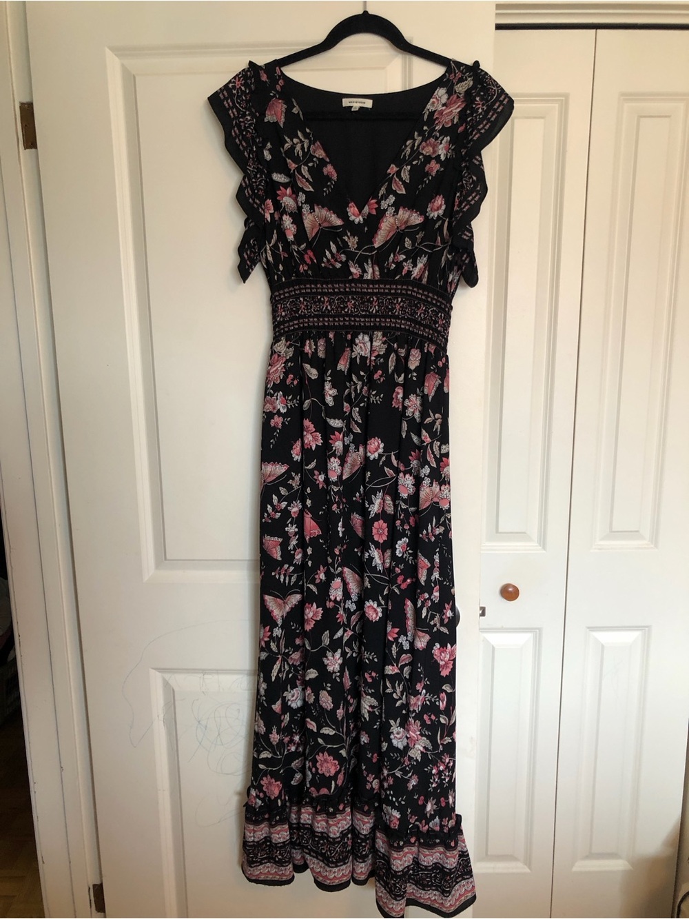Max Studio Black Maxi Dress with Pink Floral Print